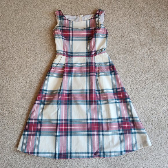 Lands' End Dresses & Skirts - Silk/cotton Tartan Plaid Fit and Flare Dress